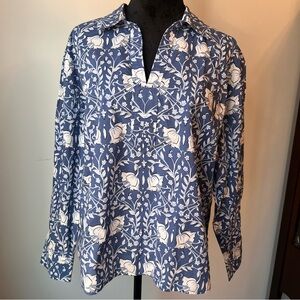 NWOT Talbots Blue and White Floral Blouse